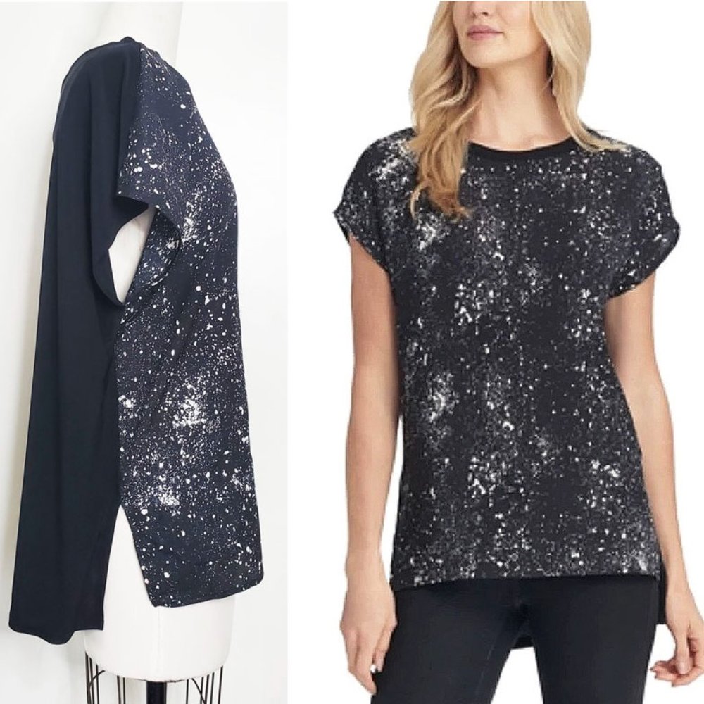 DKNY Womens Black White Splatter Sleeveless Top Blouse Tunic XL NWT